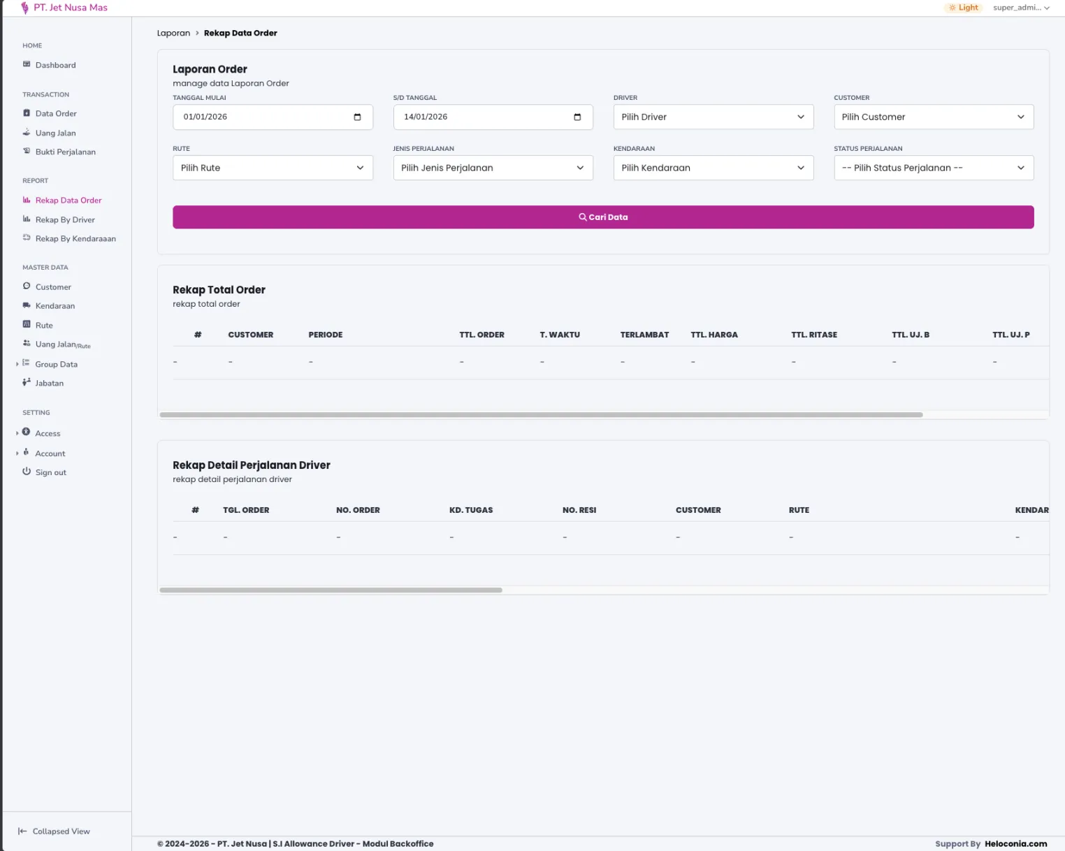 Tanpakap Layar - laporan Rekap Total Order