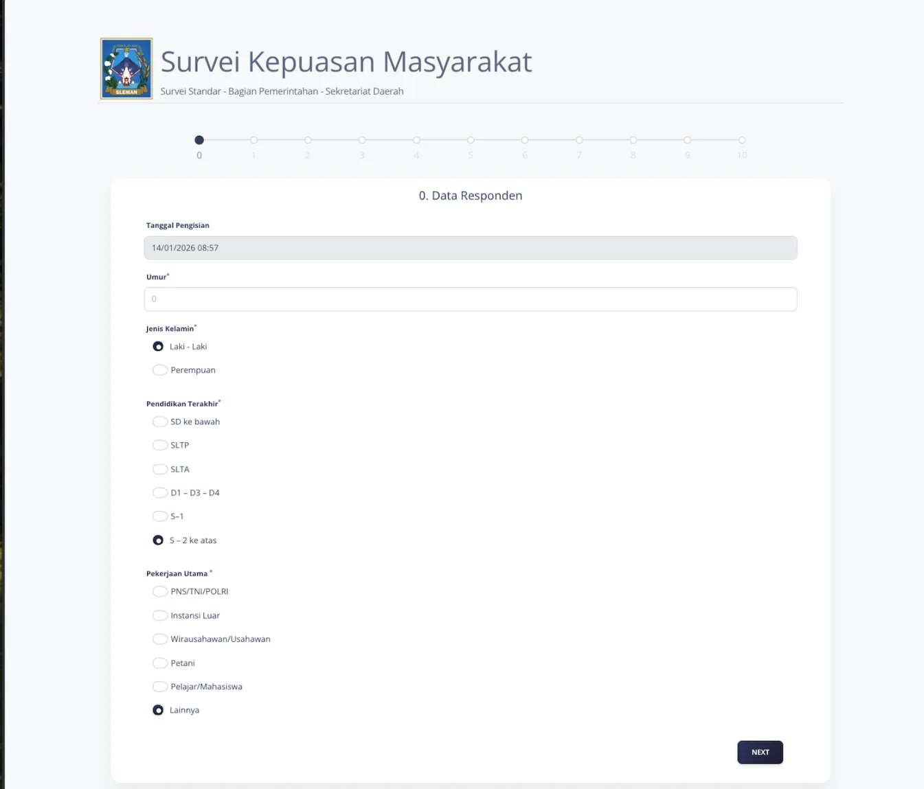 Tangkapan Layar Form Survey - Reponden